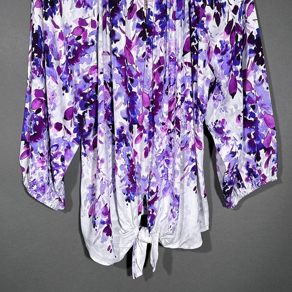 NWT Allison Daley‎ Floral Print Tie Hem 3/4 Sleeve Keyhole Neck Top Size L - Picture 7 of 14